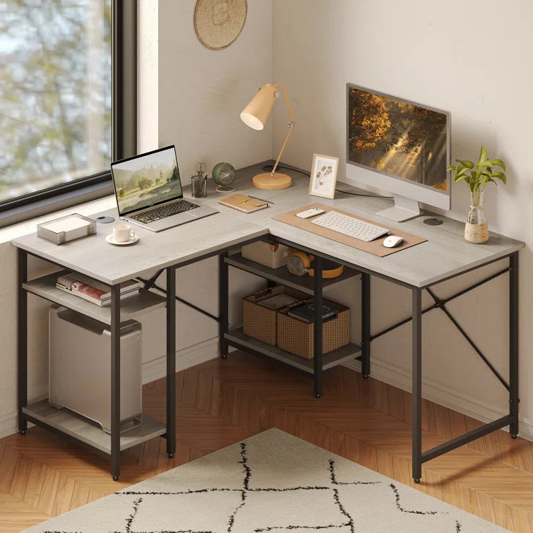 L Shaped Desk with Shelves 86.6 Inch, Reversible Corner Computer Desk or 2 Person Long Table