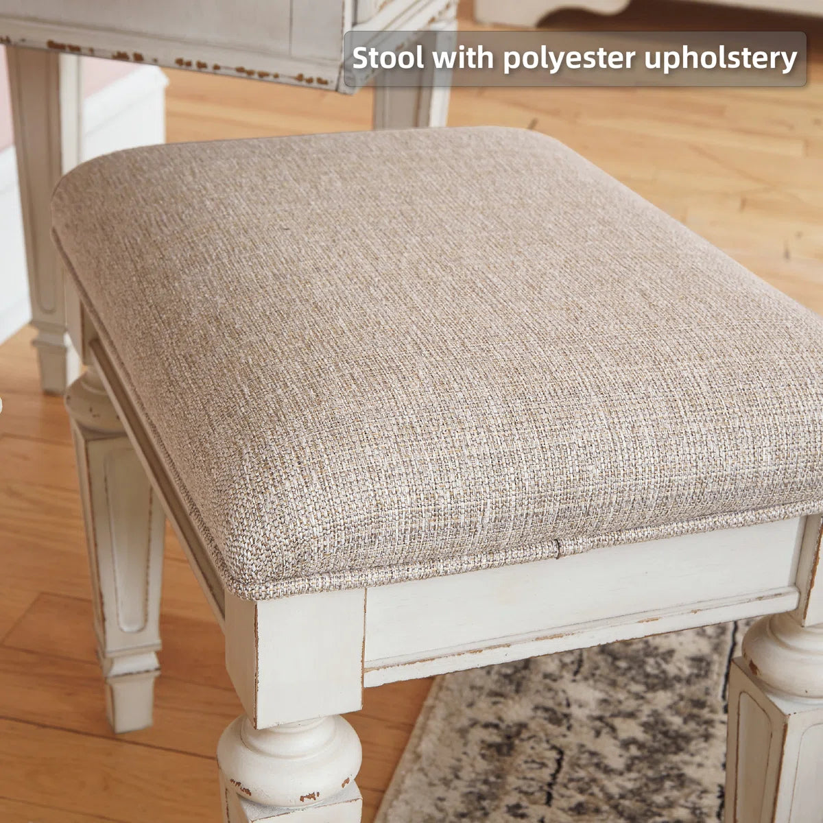 Kelly Clarkson Home 3-Piece Two-Tone Vanity Set with Tri-Fold Mirror & Upholstered Stool