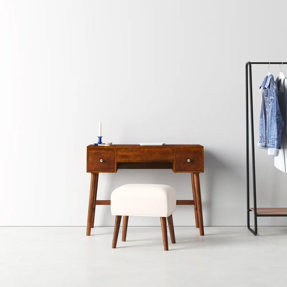 Headley Makeup Vanity Set – 2 Drawers with Flip Top, Mid Century Modern