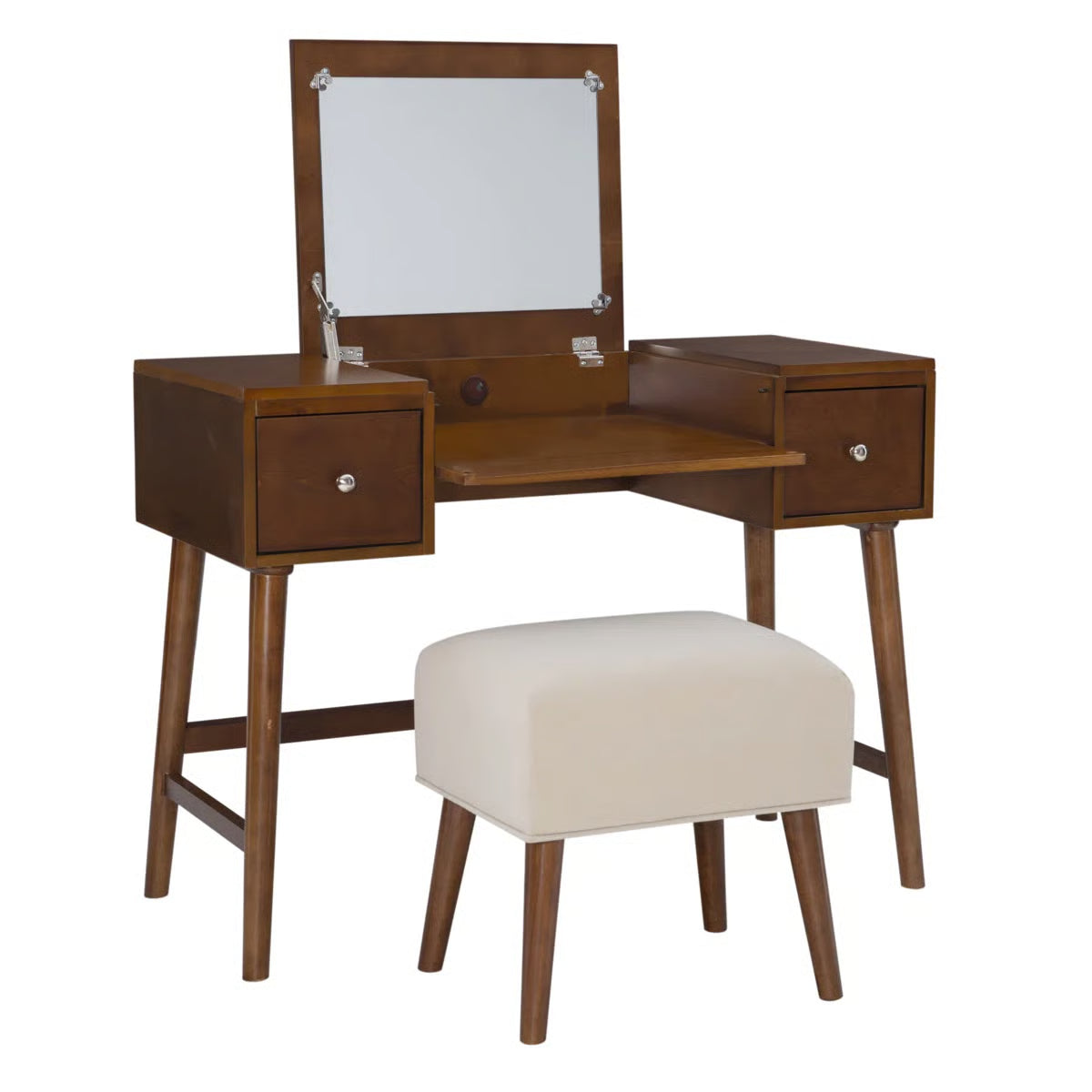 Headley Makeup Vanity Set – 2 Drawers with Flip Top, Mid Century Modern