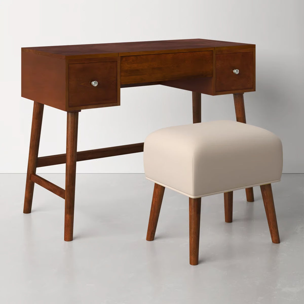 Headley Makeup Vanity Set – 2 Drawers with Flip Top, Mid Century Modern