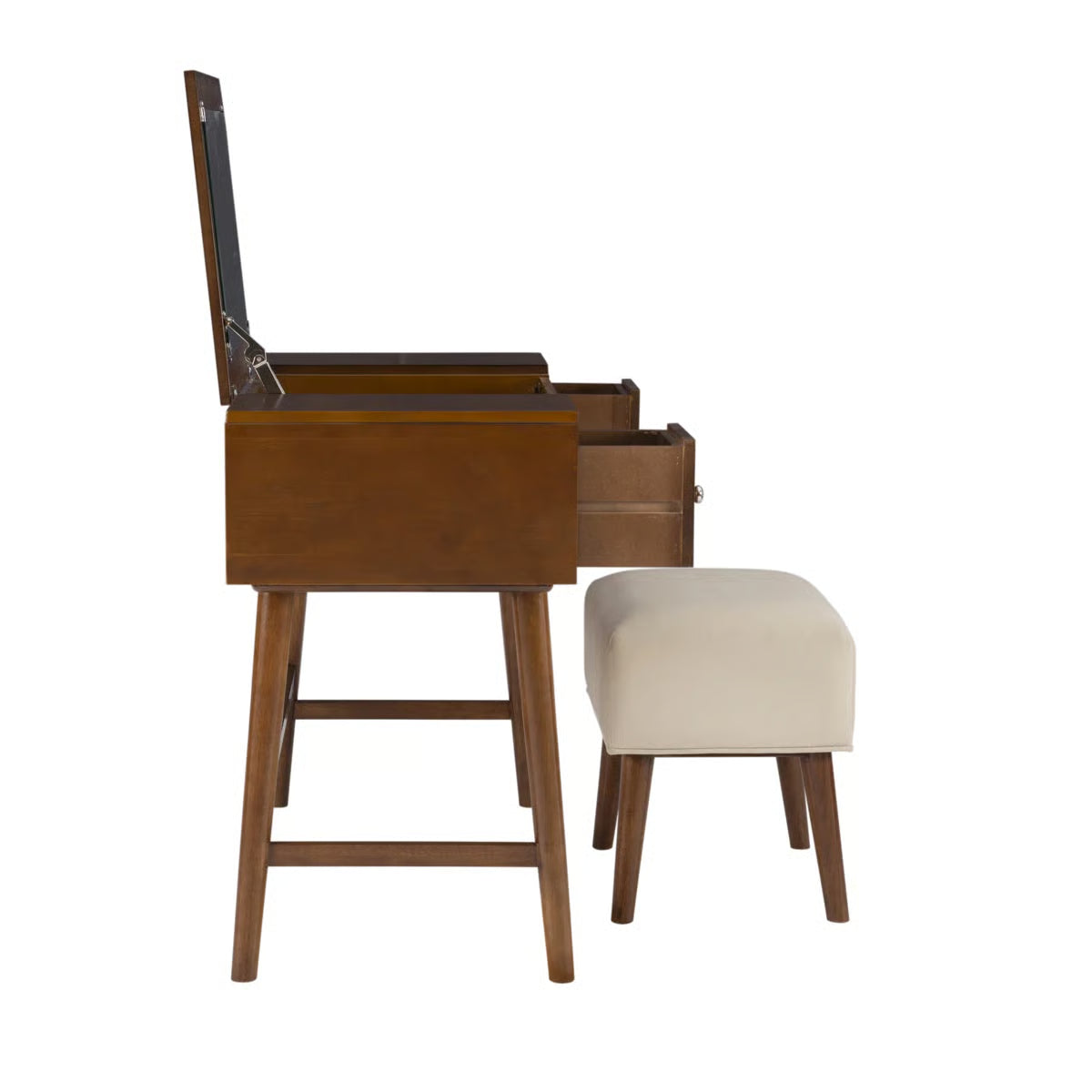 Headley Makeup Vanity Set – 2 Drawers with Flip Top, Mid Century Modern