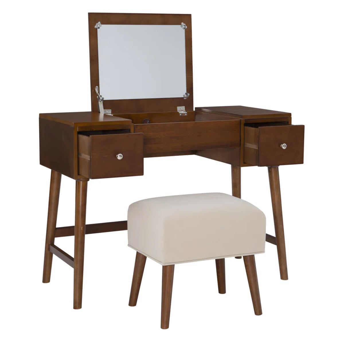 Headley Makeup Vanity Set – 2 Drawers with Flip Top, Mid Century Modern