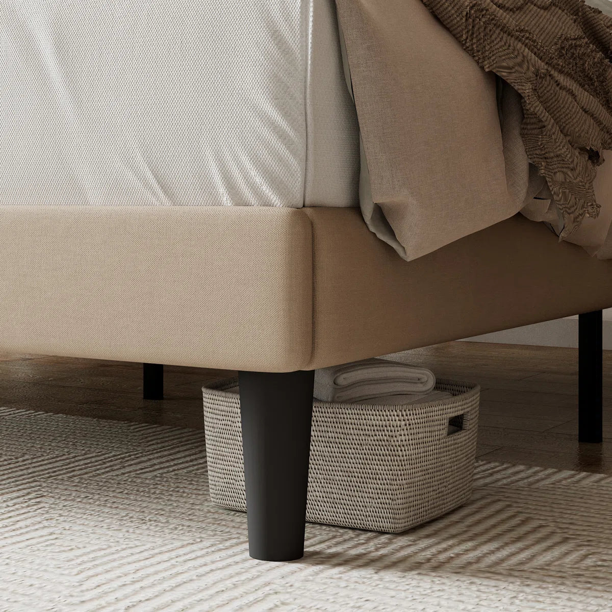 Light Beige Tufted Linen Upholstered Platform Bed with Sturdy Steel Frame