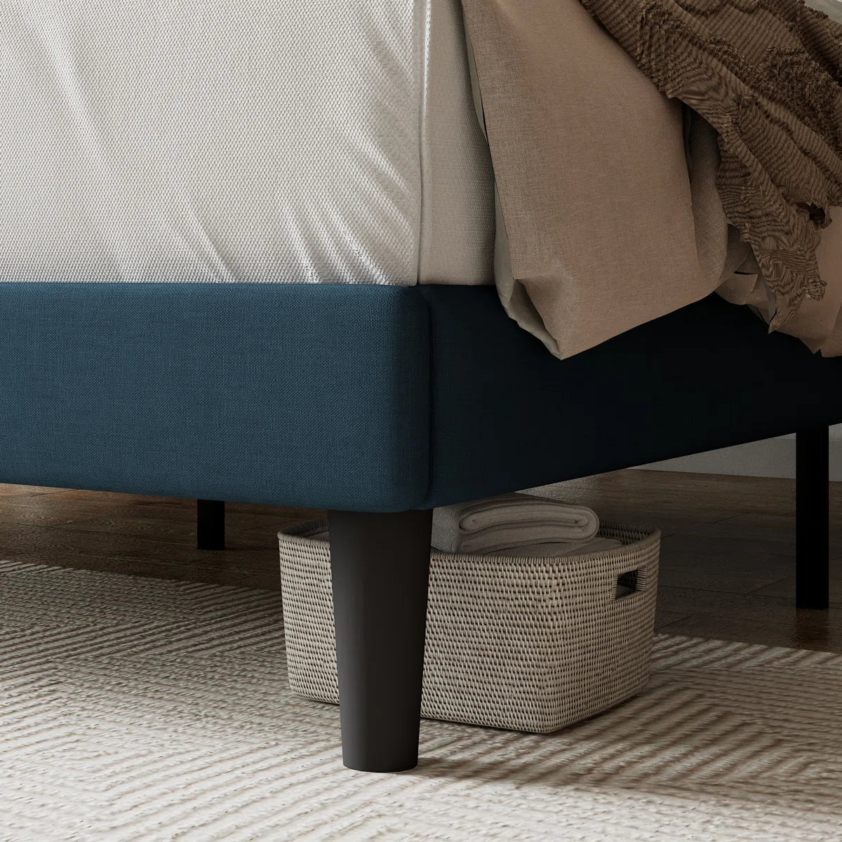 Upholstered Platform Bed with Tufted Headboard & Wood Slats