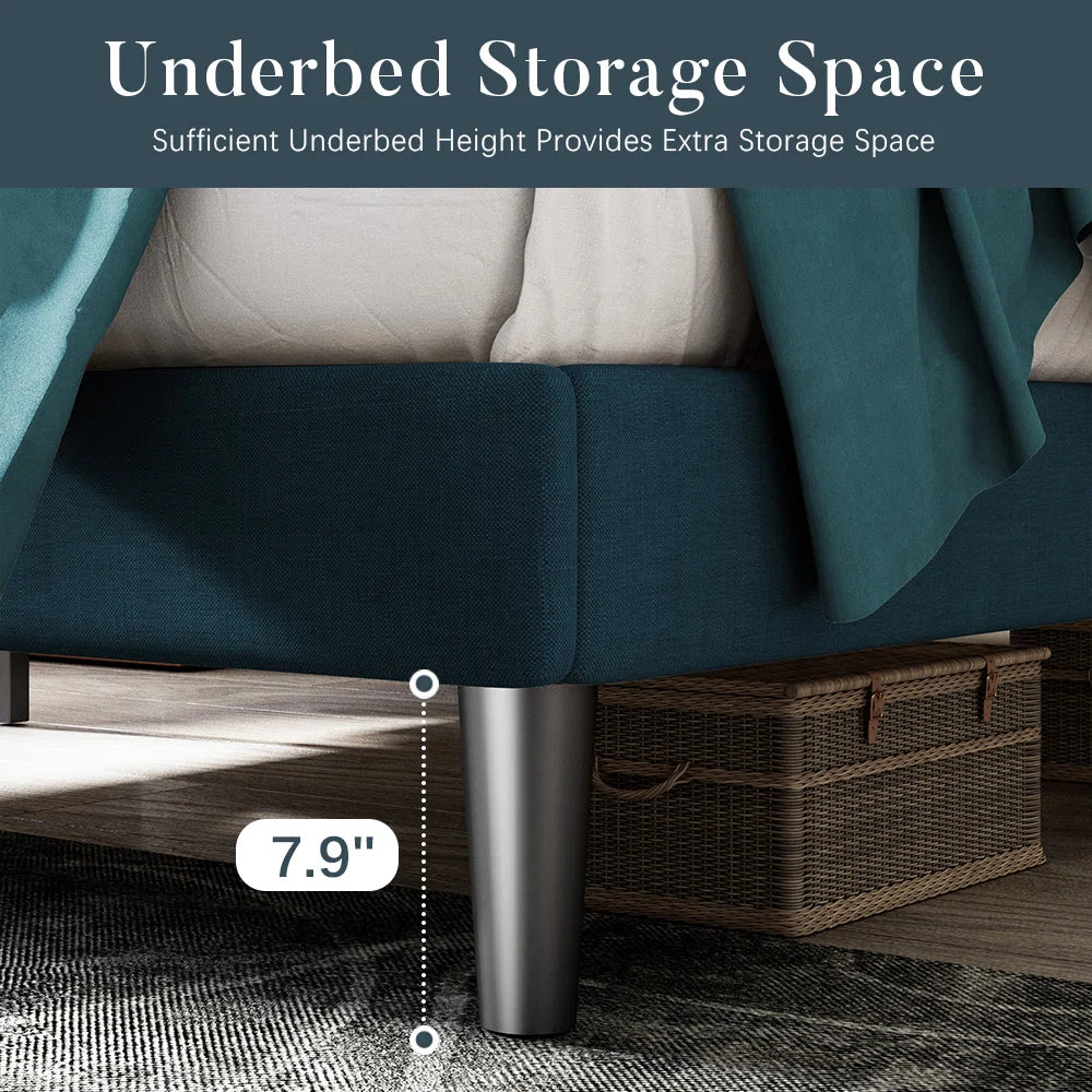 Upholstered Platform Bed with Tufted Headboard & Wood Slats