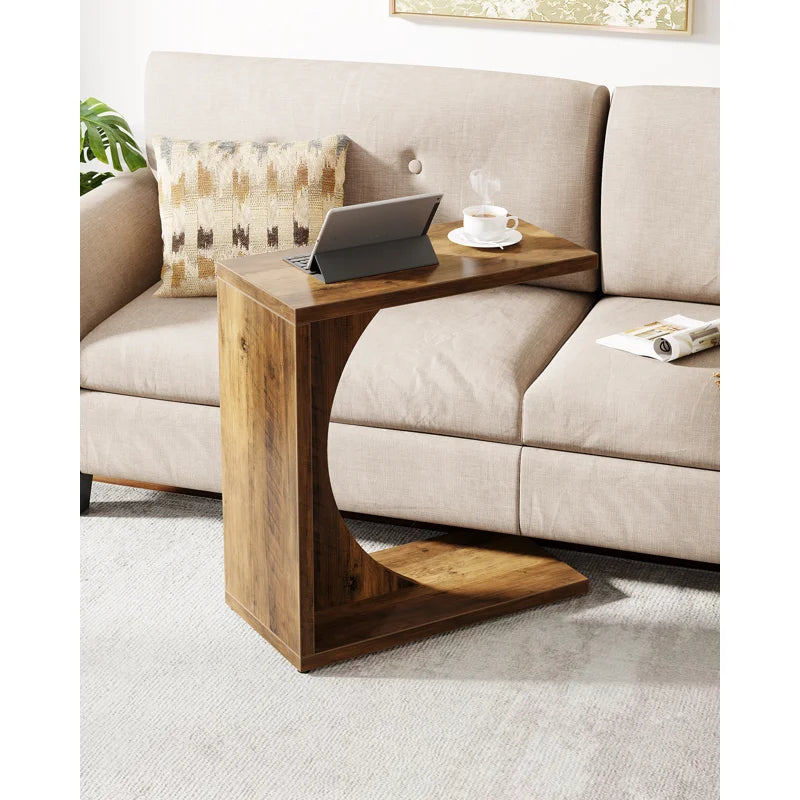 Modern C-Shaped Wooden Side Table for Sofa, Bed & Living Room