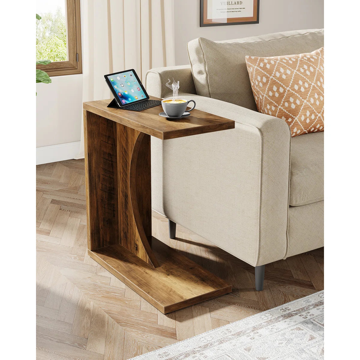 Modern C-Shaped Wooden Side Table for Sofa, Bed & Living Room