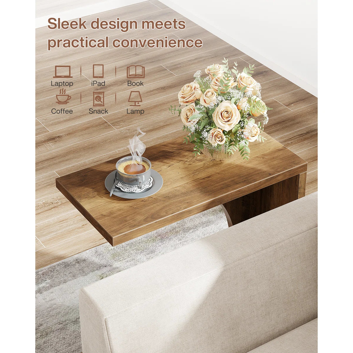 Modern C-Shaped Wooden Side Table for Sofa, Bed & Living Room