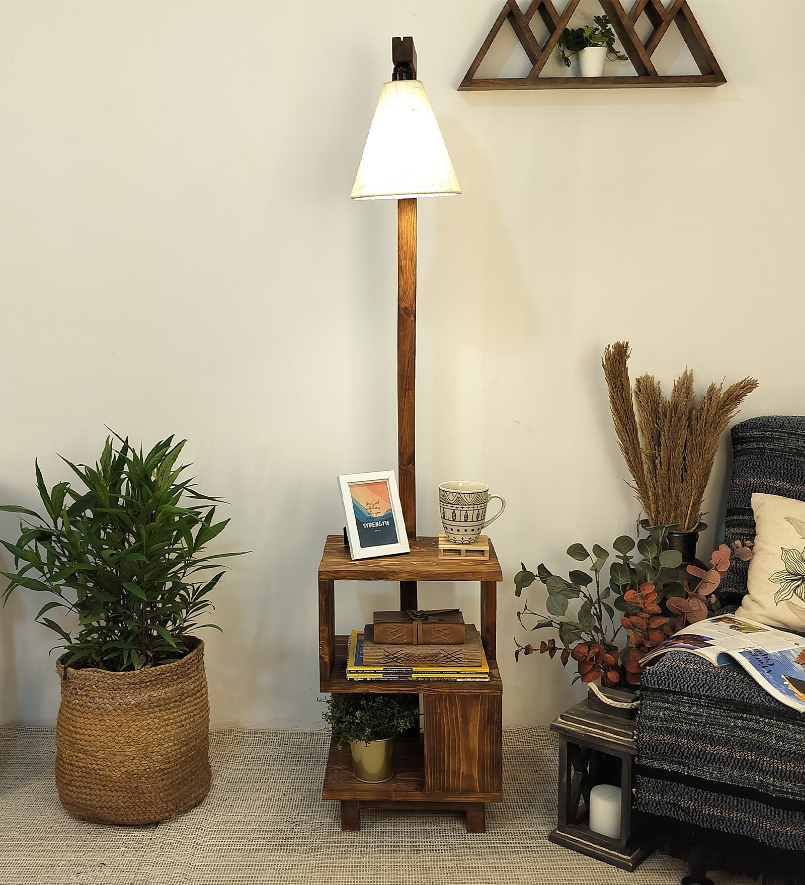 Henry Wooden Floor Lamp with Brown Base and Jute Fabric Lampshade (BULB NOT INCLUDED)