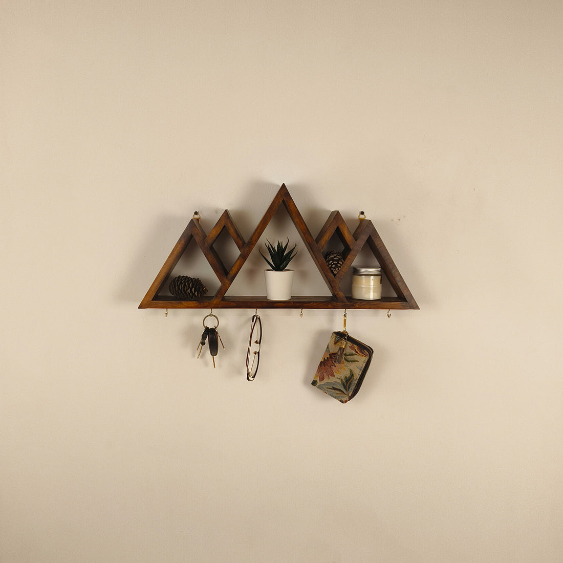 Heritage Wooden Wall Shelf Organiser with Key Holders -OUCH CART  | Wall hanging 