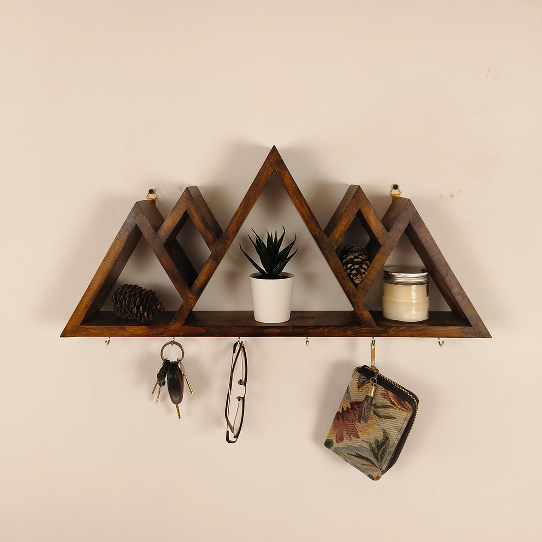 Heritage Wooden Wall Shelf Organiser with Key Holders