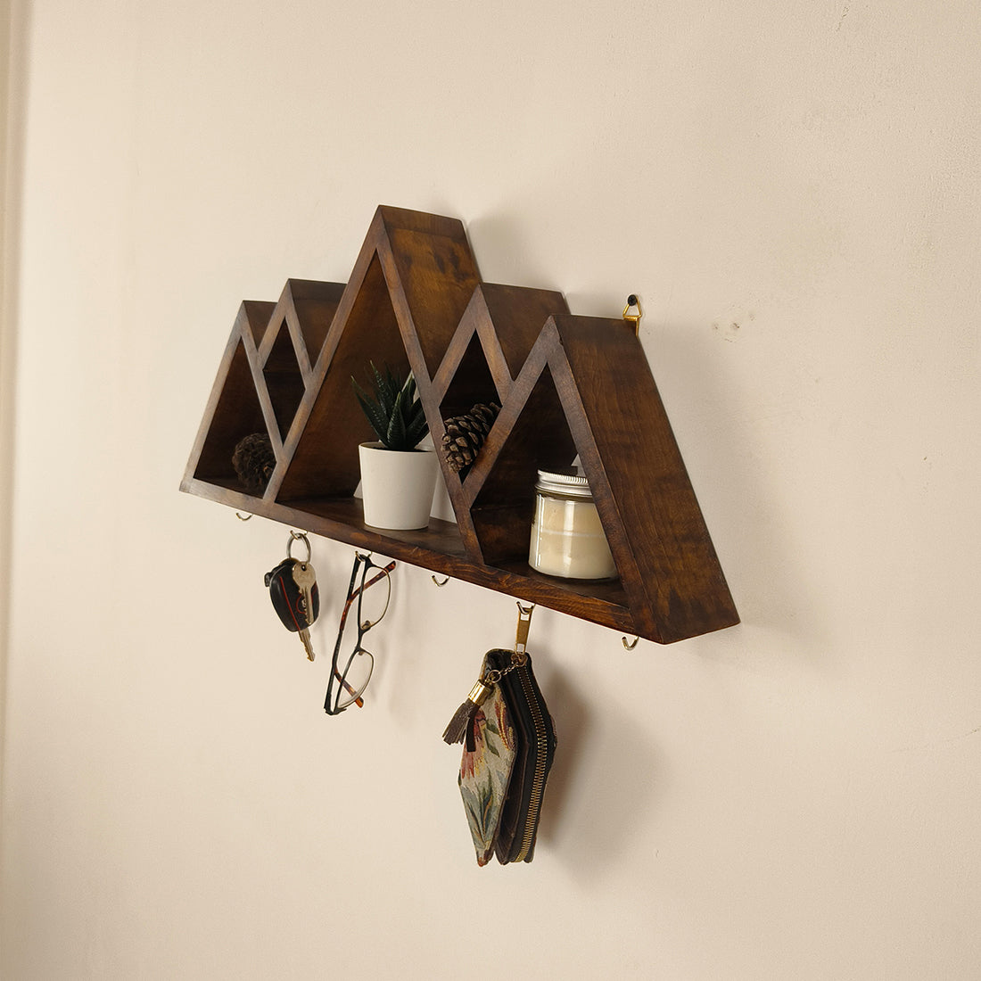 Heritage Wooden Wall Shelf Organiser with Key Holders