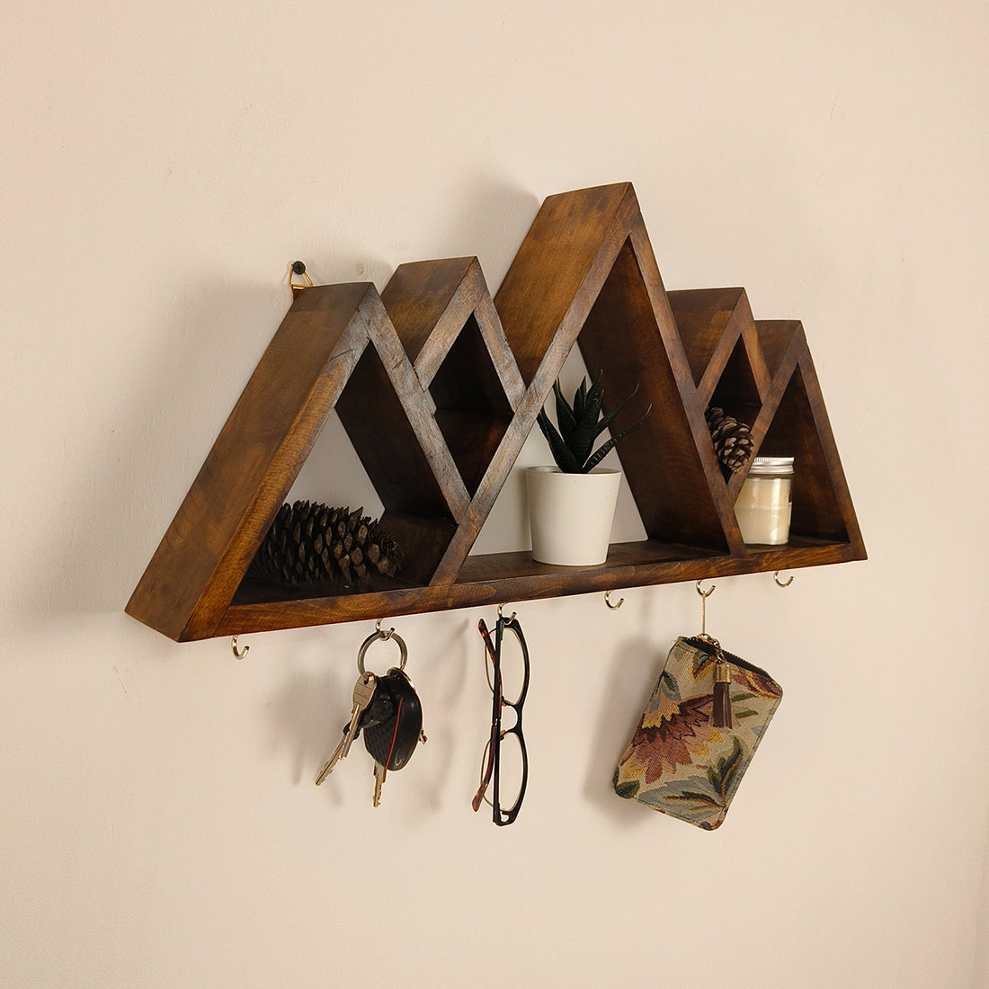 Heritage Wooden Wall Shelf Organiser with Key Holders