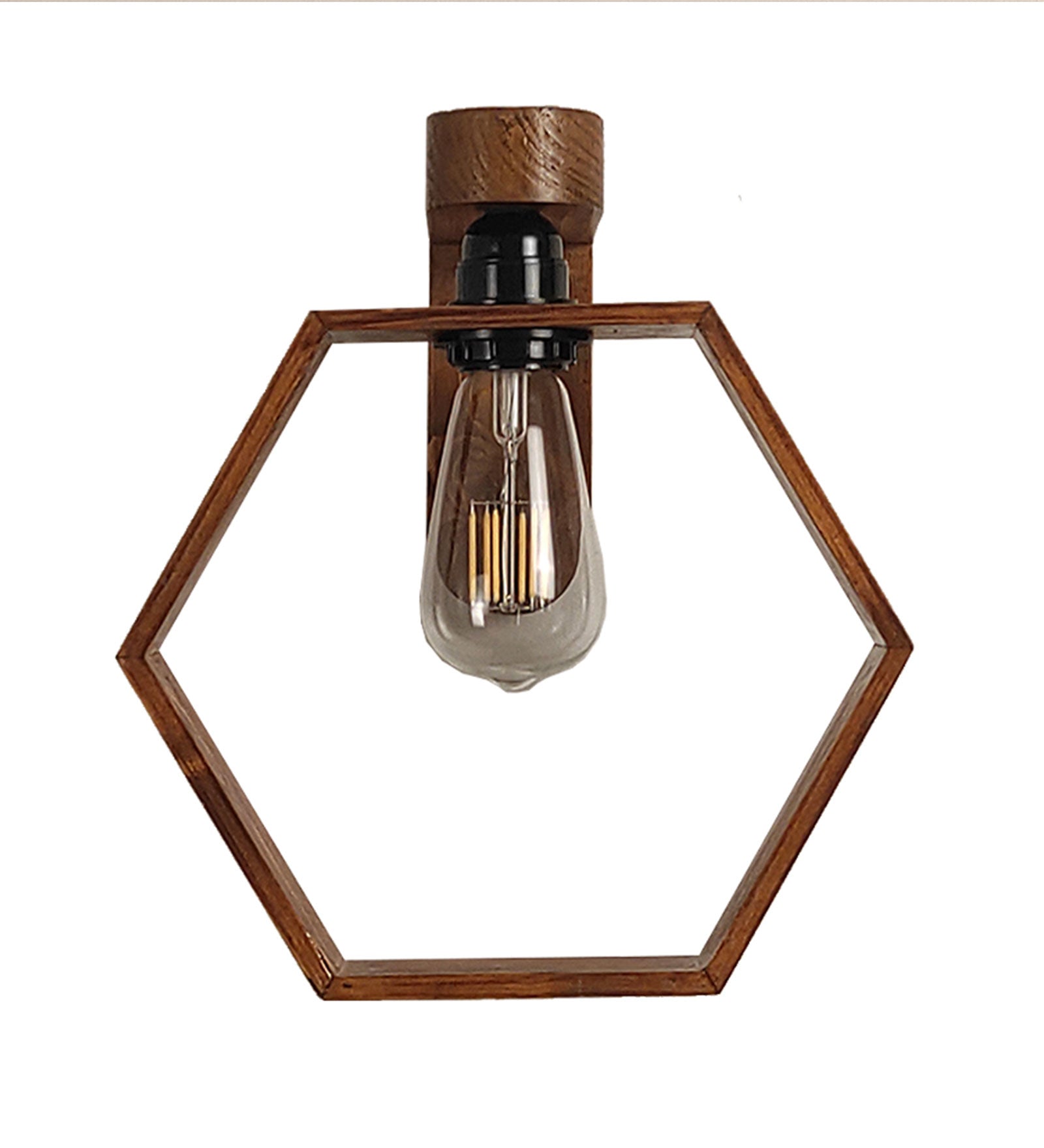 Hex Brown Wooden Wall Light (BULB NOT INCLUDED)