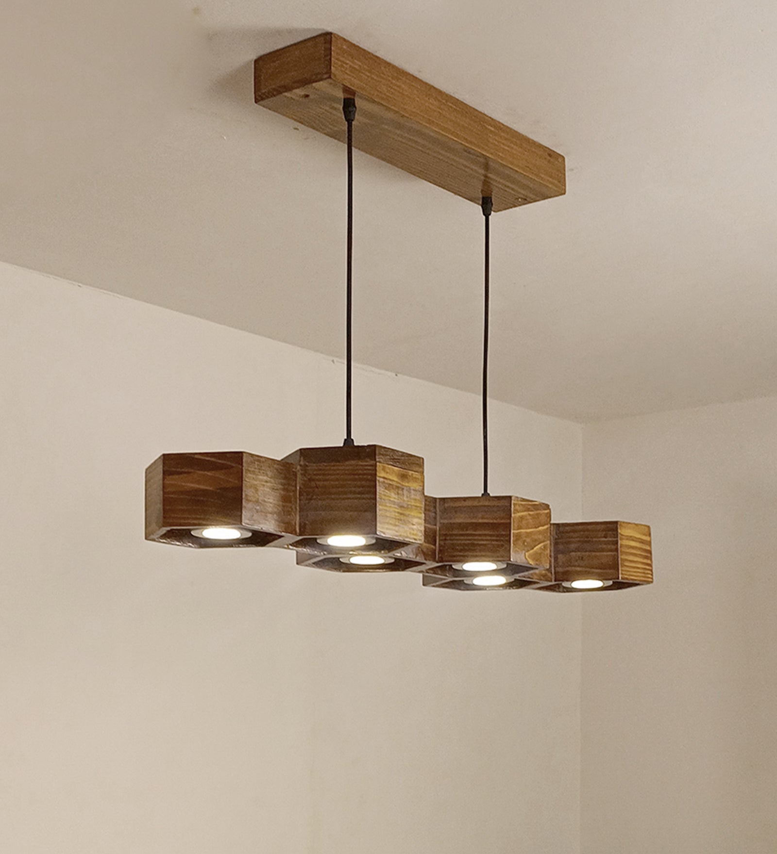 exa 36 Brown Wooden LED Hanging Lamp