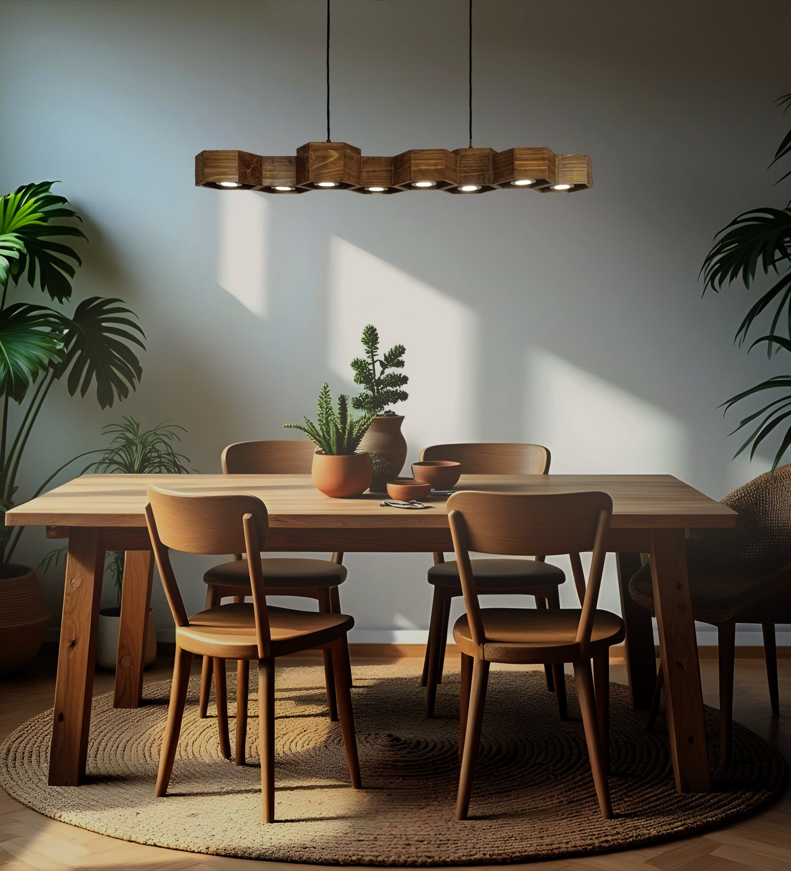 Hexa 48 Brown Wooden LED Hanging Lamp