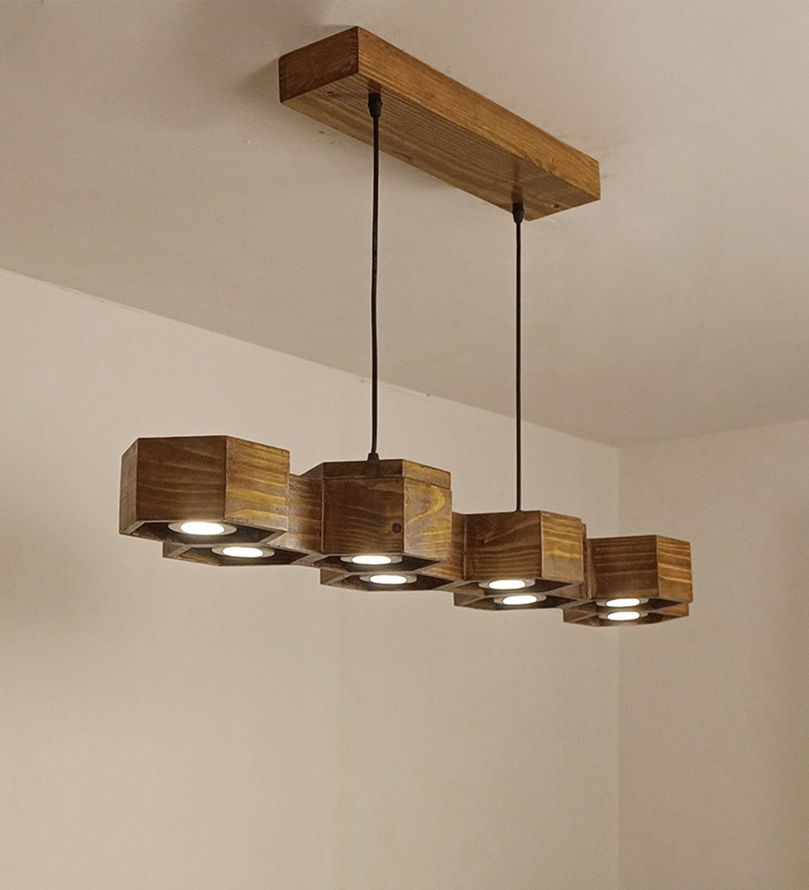 Hexa 48 Brown Wooden LED Hanging Lamp