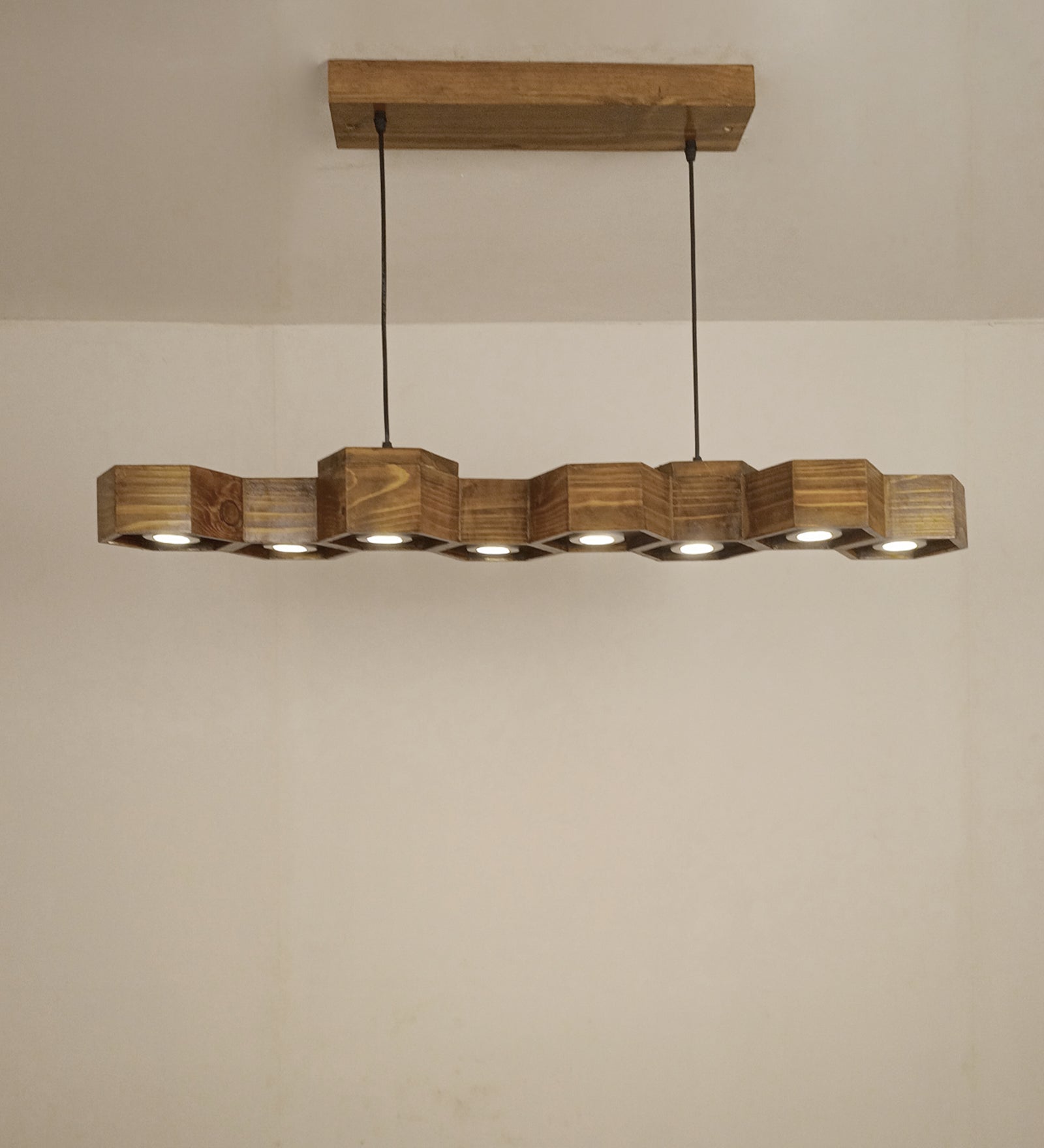 Hexa 48 Brown Wooden LED Hanging Lamp