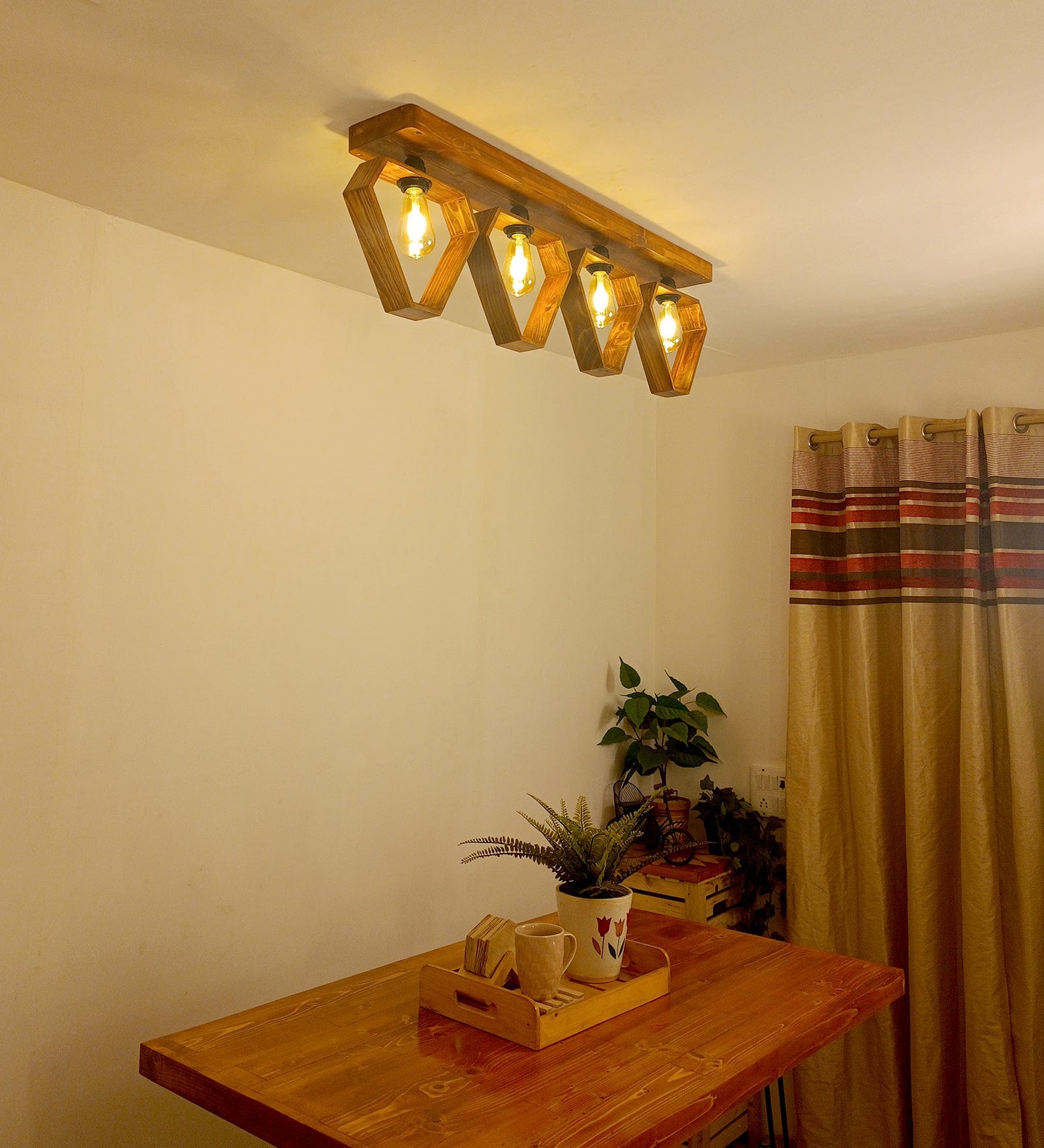 Hexad Brown Wooden 4 Series Ceiling Lamp (BULB NOT INCLUDED)