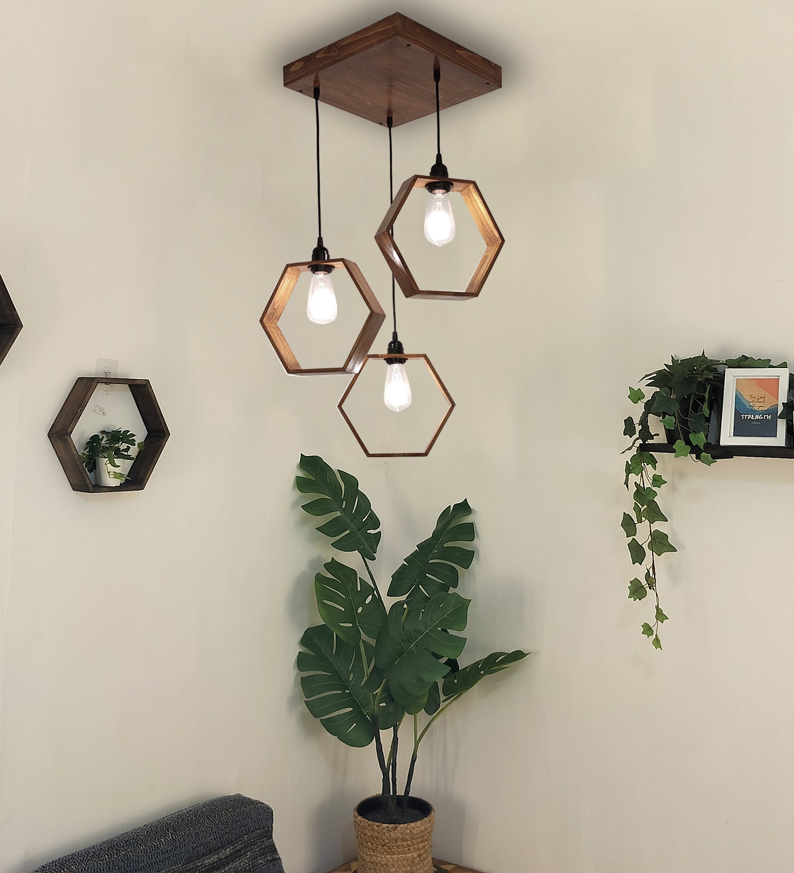 Hexagram Brown Cluster Hanging Lamp (BULB NOT INCLUDED)