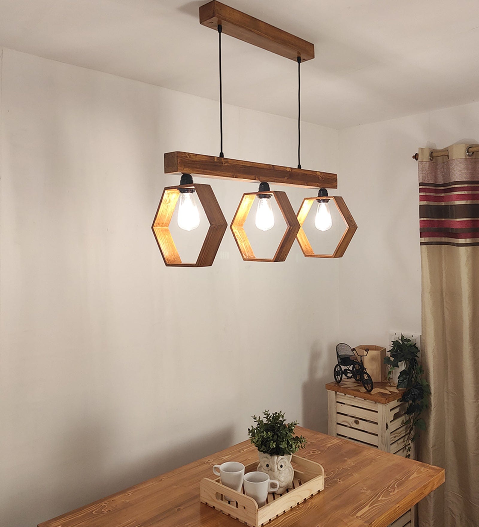 Hexagram Brown 3 Series Hanging Lamp (BULB NOT INCLUDED)
