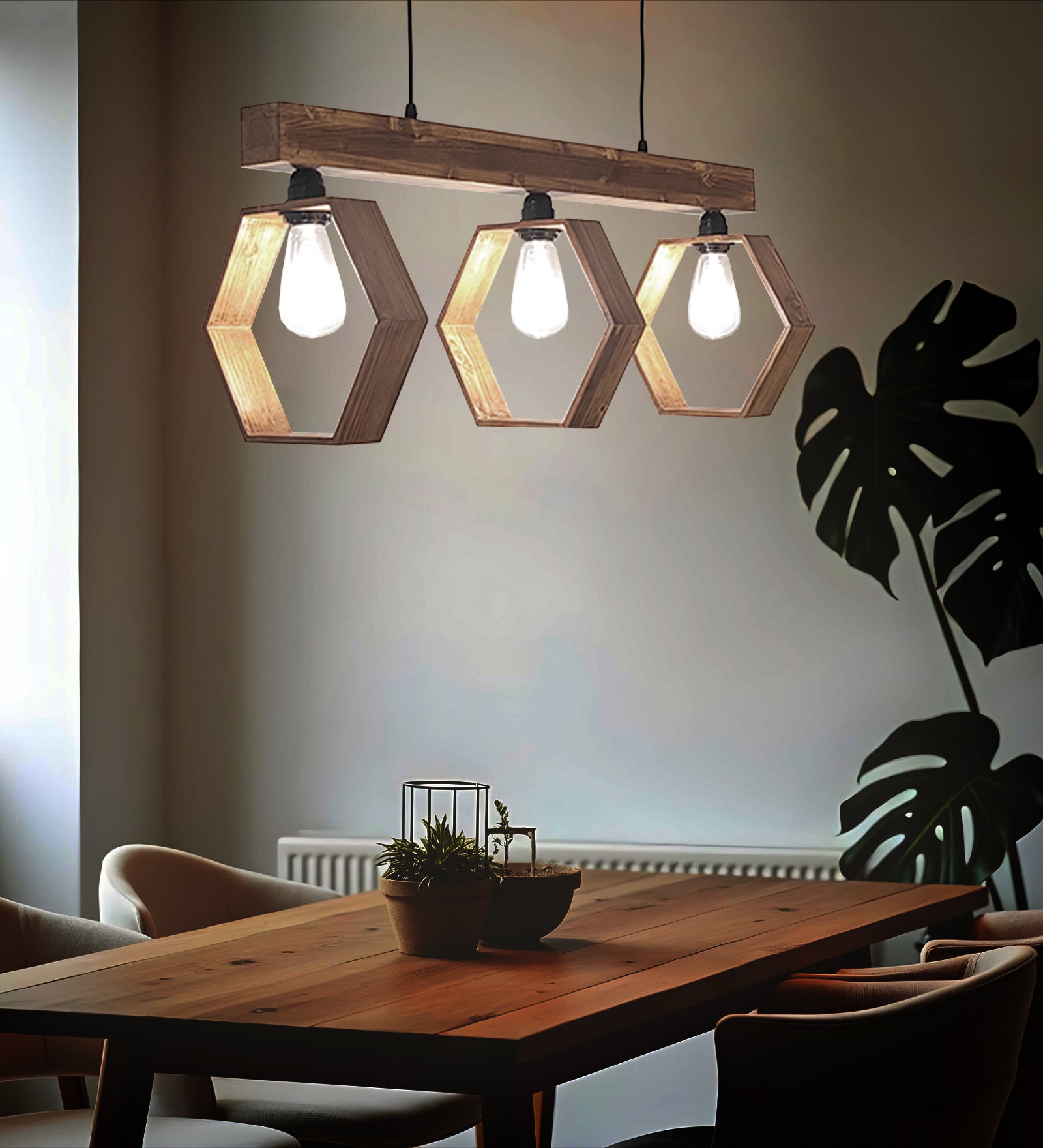 Hexagram Brown 3 Series Hanging Lamp (BULB NOT INCLUDED)