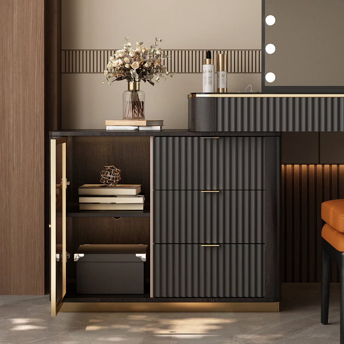 High-Quality Makeup Vanity Set with Glass Top, Built-In Power Outlet and Easy Assembly- OUCH CART | Dressing table 