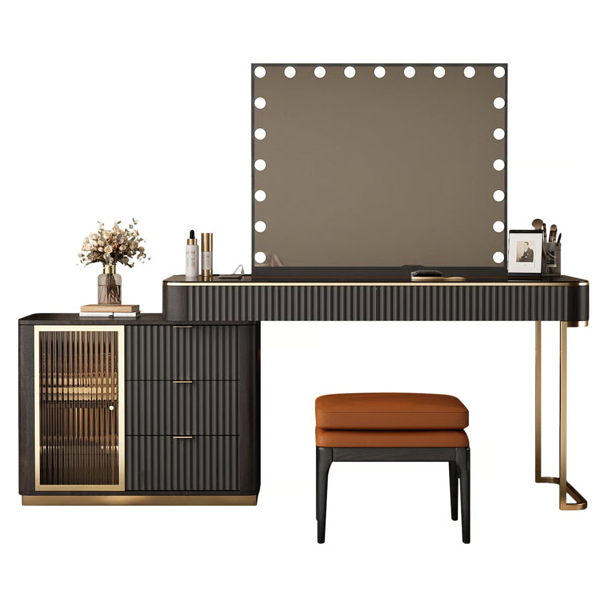 High-Quality Makeup Vanity Set with Glass Top, Built-In Power Outlet and Easy Assembly