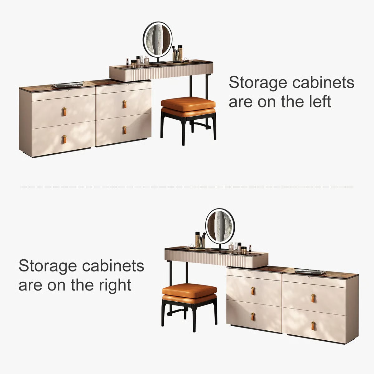 Luxury Corner Makeup Vanity Desk with Glass Top, Stool and Built-In Power Outlet