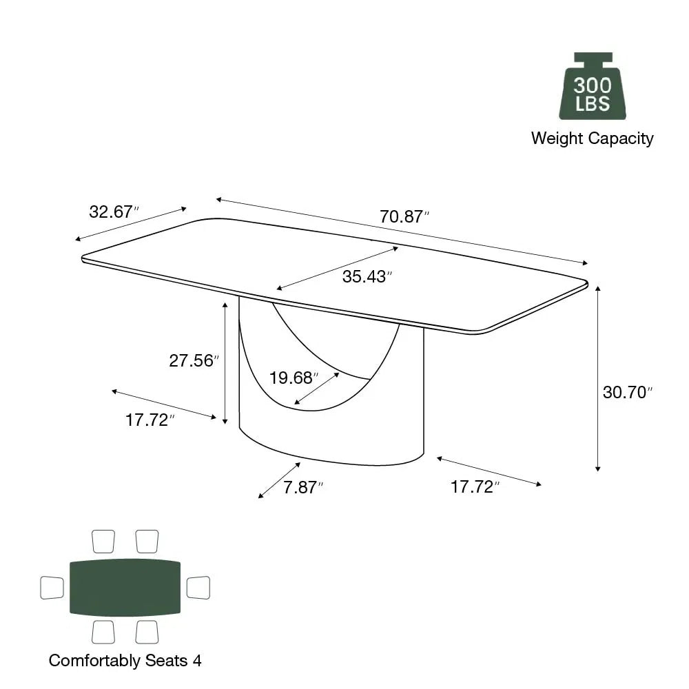 Hobart 7-Piece Modern Dining Room Sets (71" Dining Table + 6 Chairs) Pre-Assembly, Sintered Stone Tabletop Kitchen Dining Table Set with 6 PU Upholstered Chairs