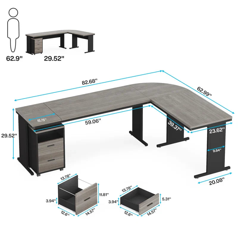 L-Shaped Metal Base Executive Desk