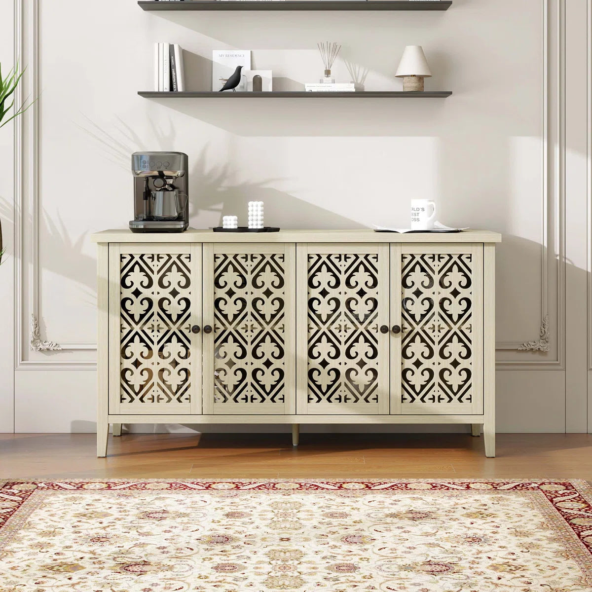 Hollowed-out 4-Door Cabinet, American Furniture Style, Ideal for Bedrooms, Living Rooms, and Studies, with Elegant Carvings and Good Air Permeability - OUCHCART | Cabinet 