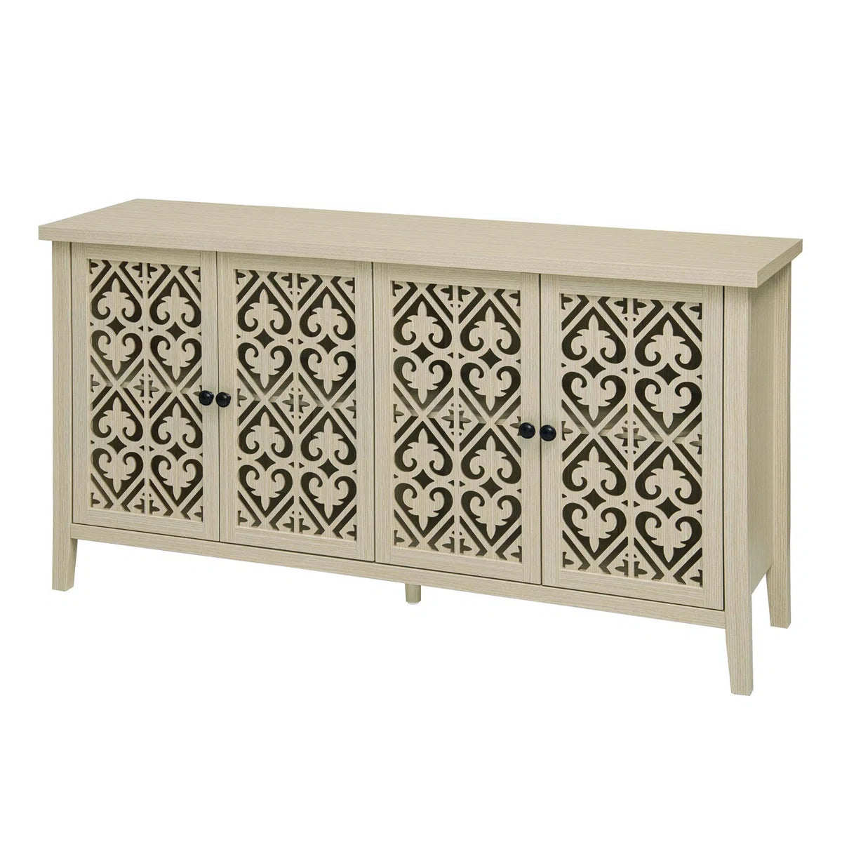 Hollowed-out 4-Door Cabinet, American Furniture Style, Ideal for Bedrooms, Living Rooms, and Studies, with Elegant Carvings and Good Air Permeability