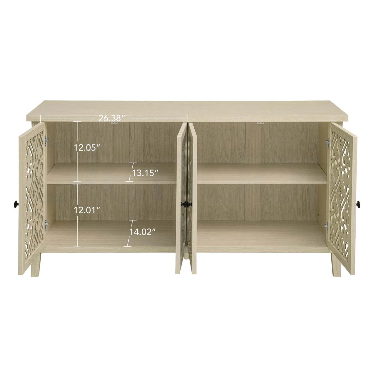 Hollowed-out 4-Door Cabinet, American Furniture Style, Ideal for Bedrooms, Living Rooms, and Studies, with Elegant Carvings and Good Air Permeability