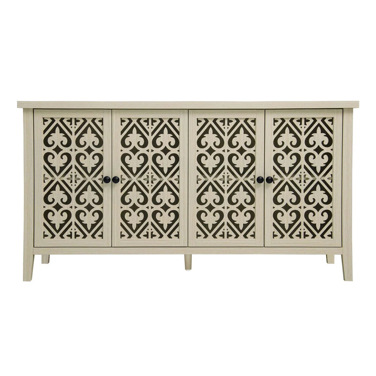 Hollowed-out 4-Door Cabinet, American Furniture Style, Ideal for Bedrooms, Living Rooms, and Studies, with Elegant Carvings and Good Air Permeability