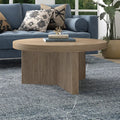 Rustic Round Coffee Table with Ribbed Pedestal