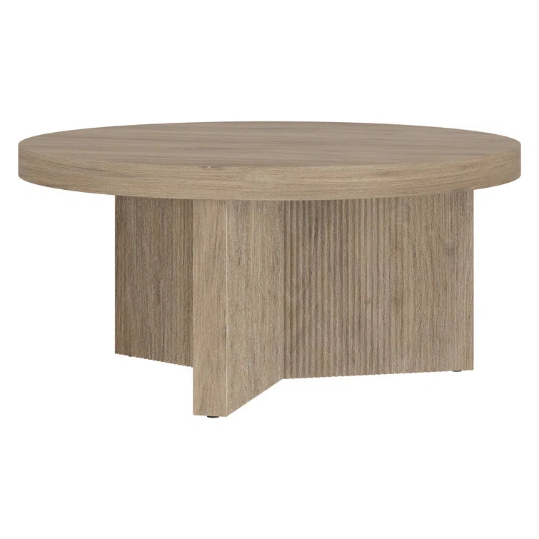 Rustic Round Coffee Table with Ribbed Pedestal
