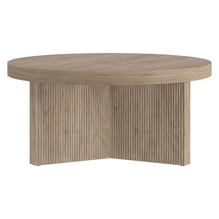 Rustic Round Coffee Table with Ribbed Pedestal