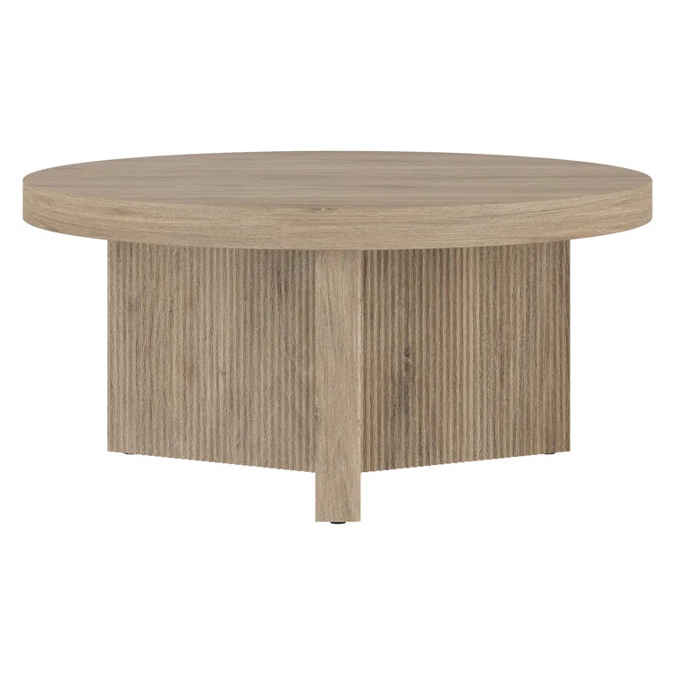 Rustic Round Coffee Table with Ribbed Pedestal