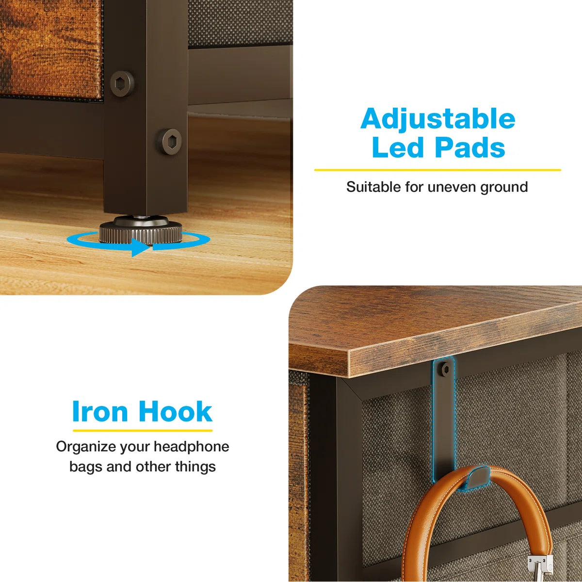 Ouch Cart Modern Home Office Writing Desk with 8 Fabric Drawers, Reversible Corner Design, Steel Frame & Spacious Storage