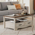 Farmhouse Coffee Table with Drawers & Open Shelf | Rustic Storage Center Table for Living Room