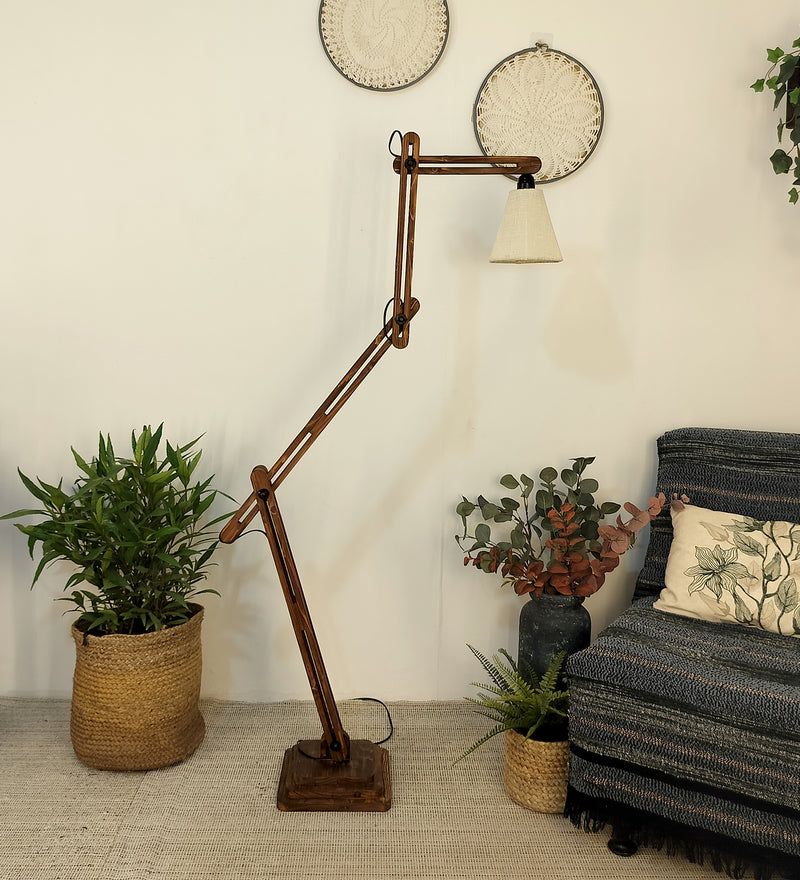 Hydra-Brown-Wooden-Floor-Lamp-10.jpg Wooden Floor Lamp with Brown Base and Jute Fabric Lampshade (BULB NOT INCLUDED) - Image 1