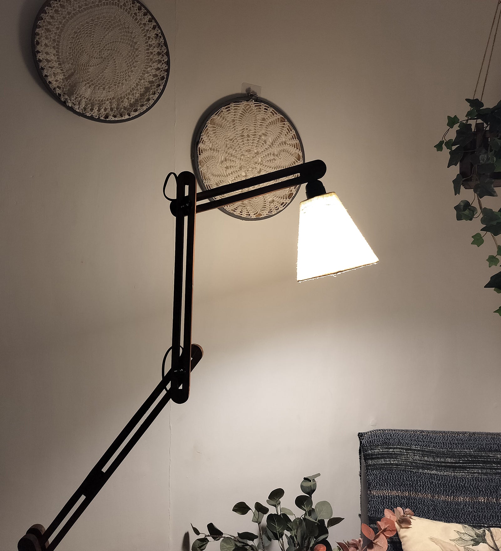 Hydra Wooden Floor Lamp with Brown Base and Jute Fabric Lampshade (BULB NOT INCLUDED)