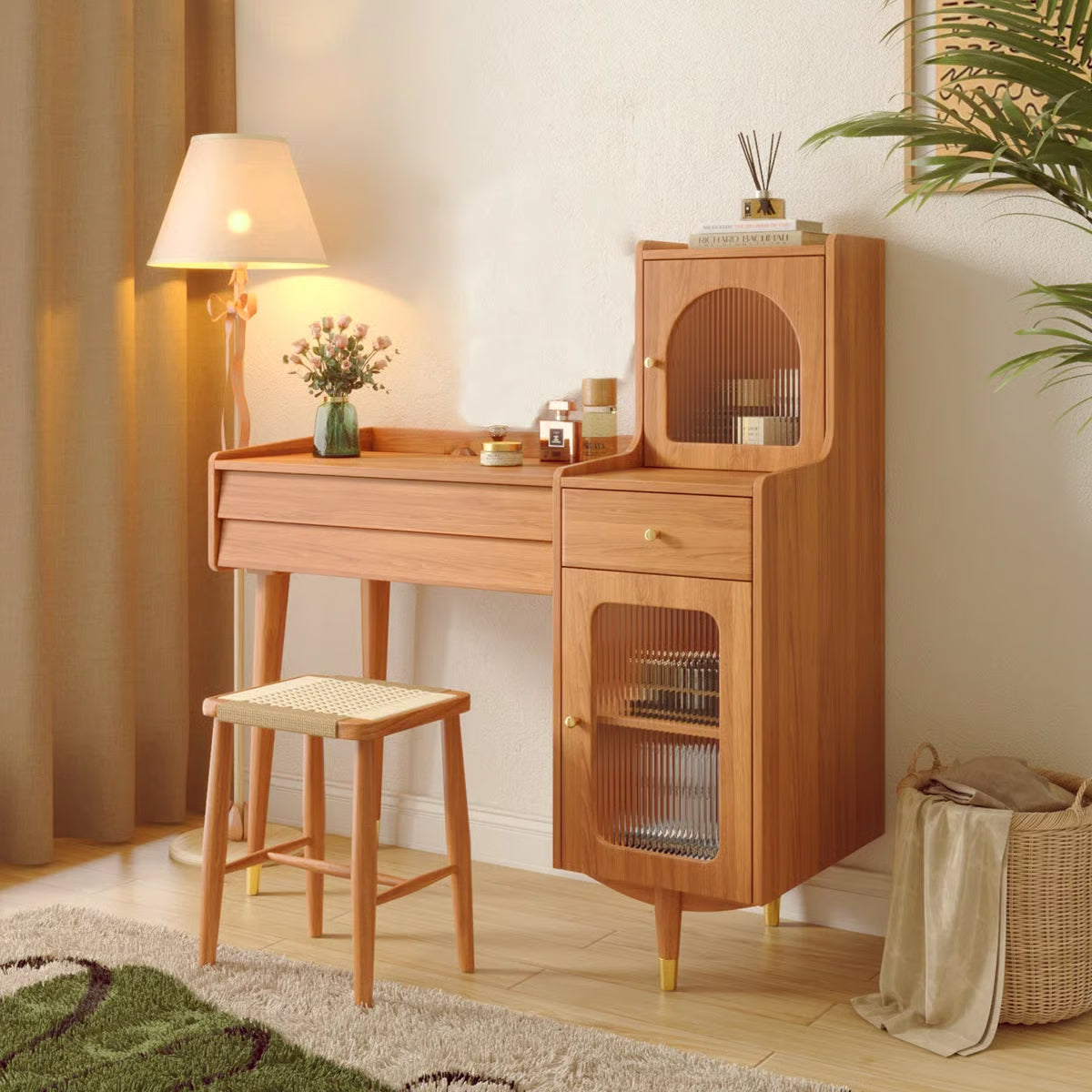 Hyers Dressing Table with Drawers and Cabinet for Makeup Organization