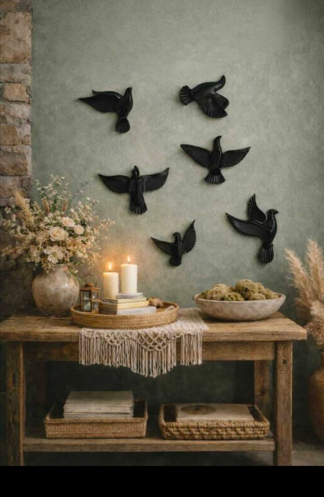 Premium 3D Flying Birds Wall Hanging Set of 6 | Golden Brass Decorative Birds for Staircase, Living Room, Hallway & Home Interior Wall Décor