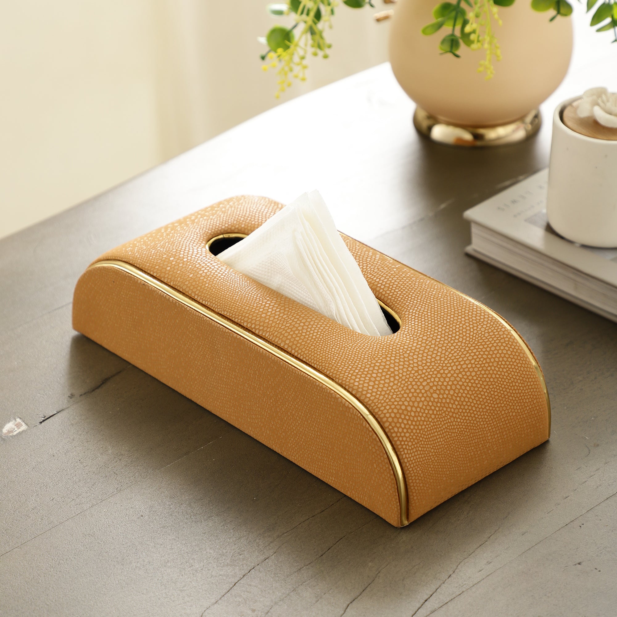 Sleek Slant Leather Napkin Box