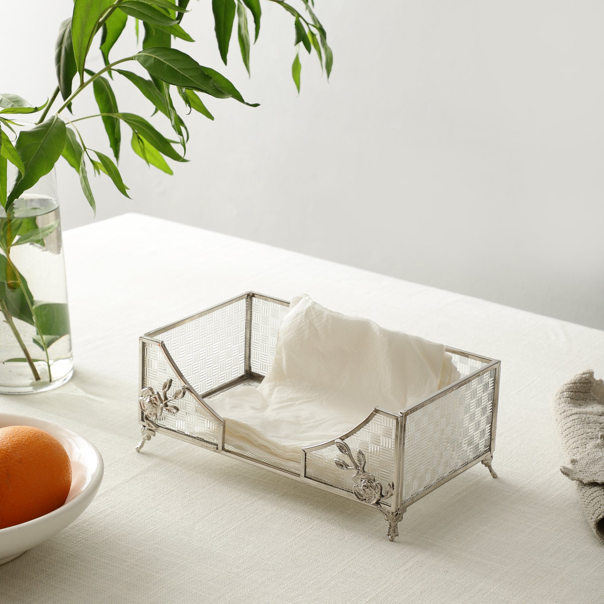 Citri Open Napkin Box & Storage Tray in Silver - OUCHCART