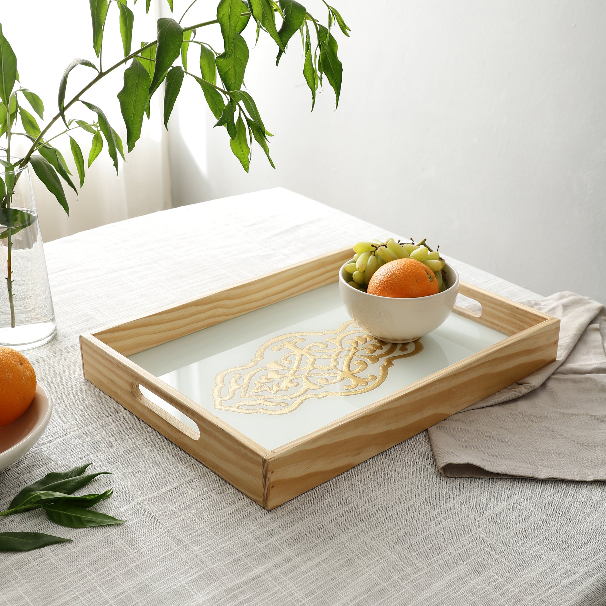 Zamora White Embossed Glass Tray