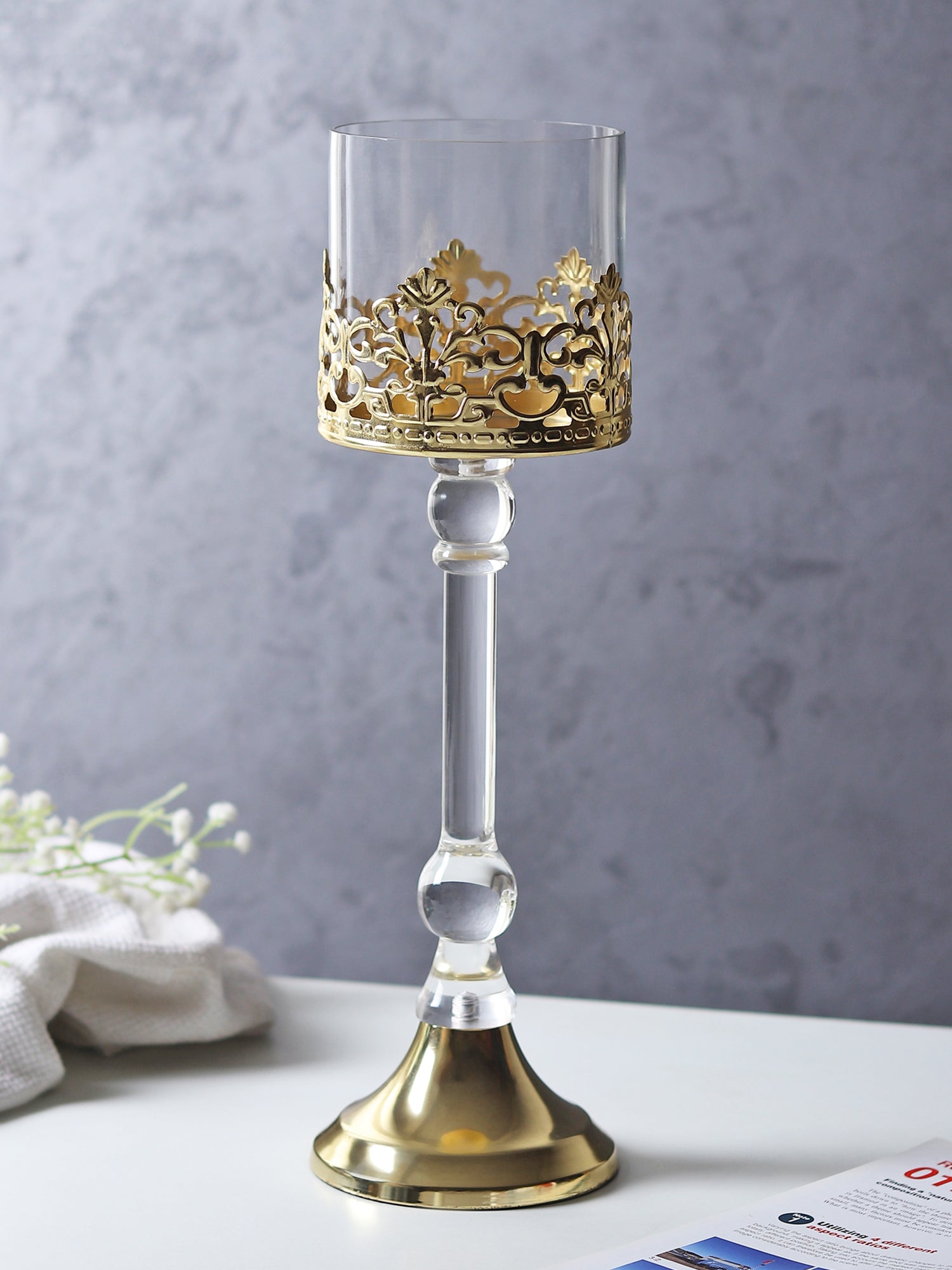 Aurum Crest Pillar Candle Holder Big - OUCHCART | Candle holder